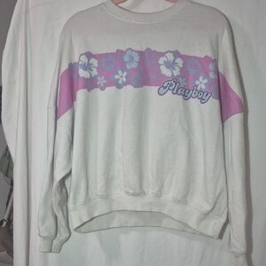 PLAYBOY Women's White and Purple Floral Sweatshirt